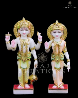 Handcrafted Vishnu Laxmi Idol in Makrana White Marble