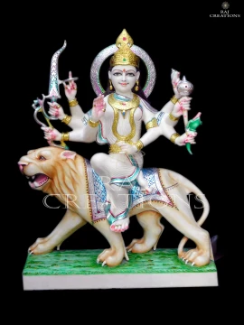 Ambe Maa Murti Marble with Lion Base for Daily Worship