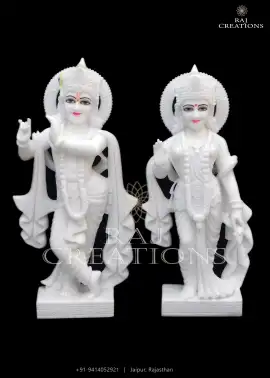 5 Feet Radha Krishna Murti in White Makrana Marble