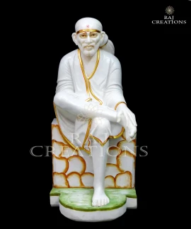 Painted White Marble Statue of Sai Baba