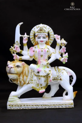 White Marble Durga Maa Idol for Home