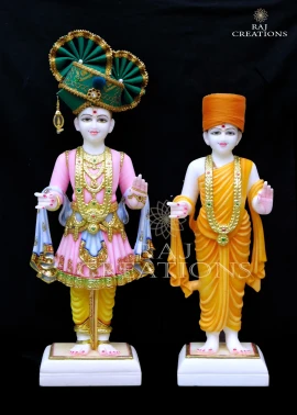 Colorful White Marble Swaminarayan Idol