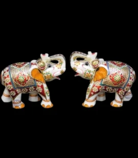 Pair Of Marble Elephant With Paint