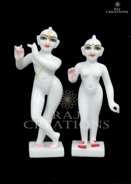 White Marble Iskcon Radha Krishna Statue for Home