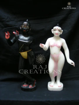 Hand Painted ISKCON Radha Krishna Idol in Black and White Marble