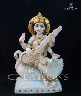 Premium Makrana Marble Saraswati Idol for Temple