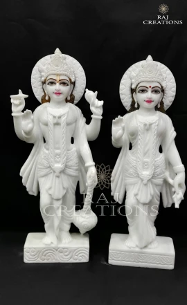 Beautiful White Marble Laxmi Narayan Statue