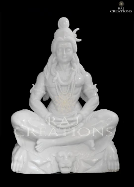 Handmade Bholenath Marble Idol in Meditative Posture for Worship