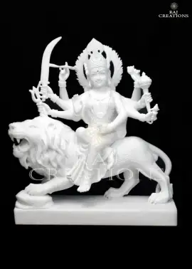 4 Feet White Marble Goddess Durga Statue for Home Temple