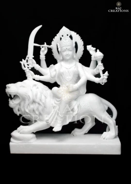 4 Feet White Marble Goddess Durga Statue for Home Temple