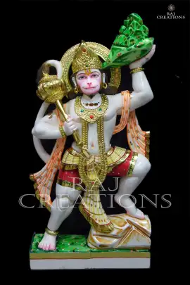 Handmade Marble Bajrangbali Hanuman Statue for Temple in Pitambar Vastra