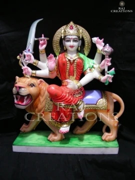 Traditional Style Marble Durga Idol for Home Temple