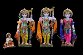 Beautiful White Marble Ram Darbar Idol with Lord Hanuman