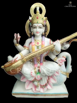 Decorative Marble Saraswati Murti for Home Temple