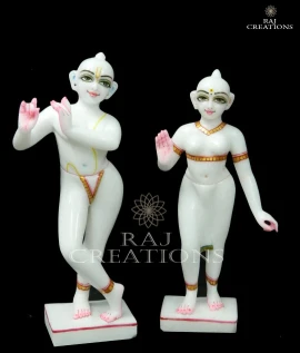 Handmade Marble ISKCON Radha Krishna Sculpture for Home Temple