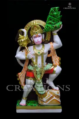 Carved Marble Hanuman Idol with Draped Attire for Home and Temple