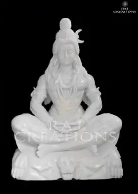 Handmade Bholenath Marble Idol in Meditative Posture for Worship