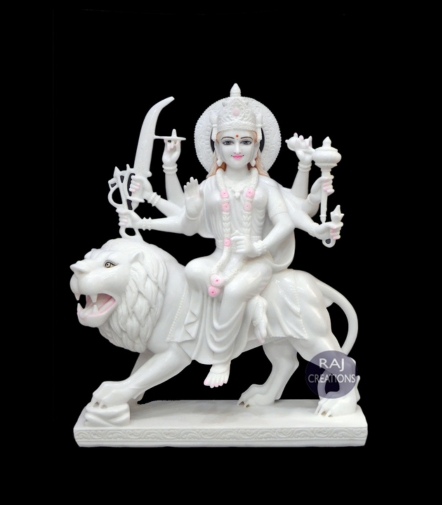 Marble Durga Maa Statue In Sitting Position