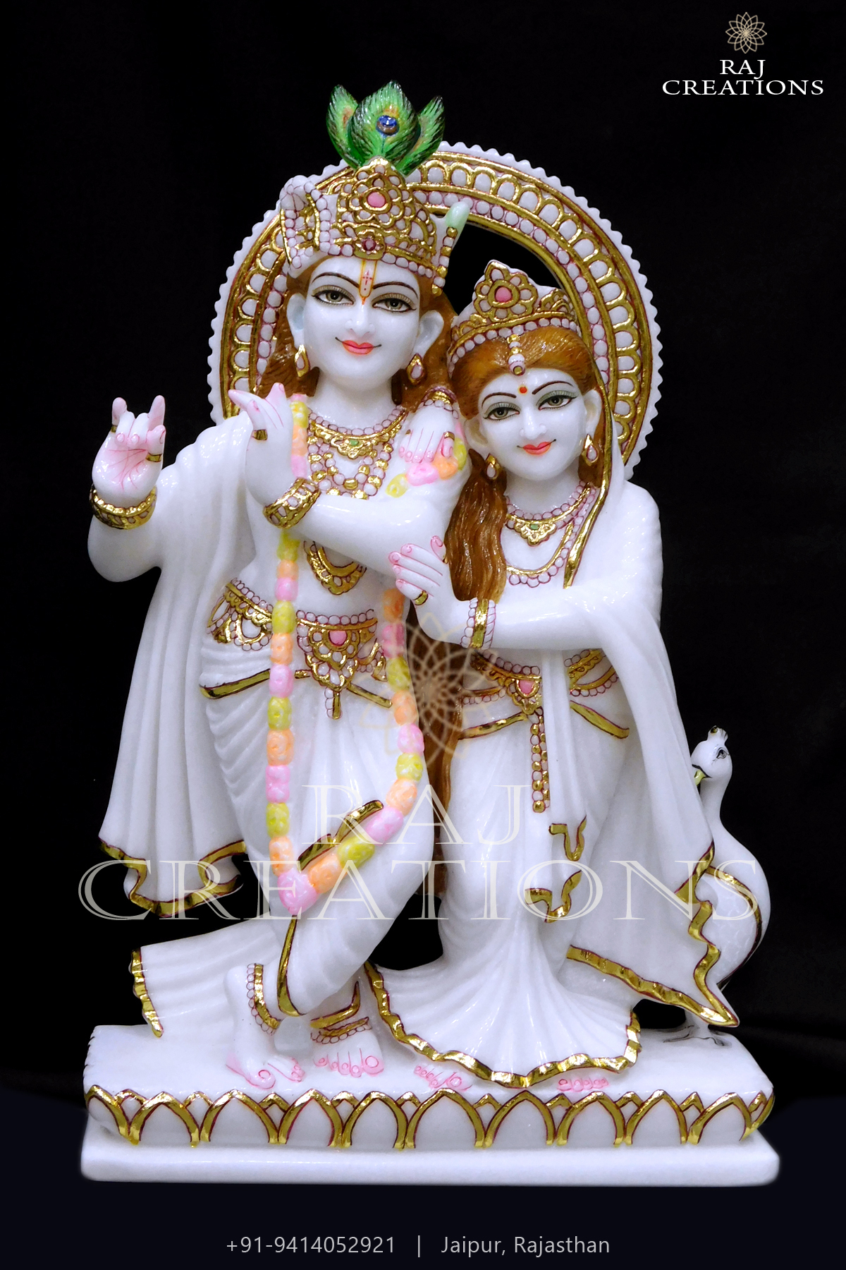 Radha Krishna Marble Moorti With Golden Work