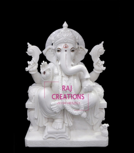 White Ganpati Marble Statue For Temple