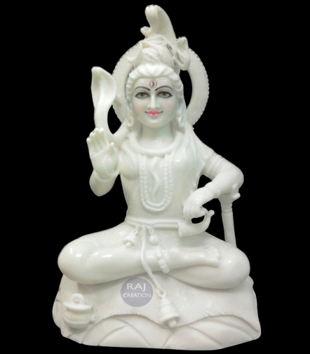 Marble Shiva Murti Sitting On Singhasan For Temples