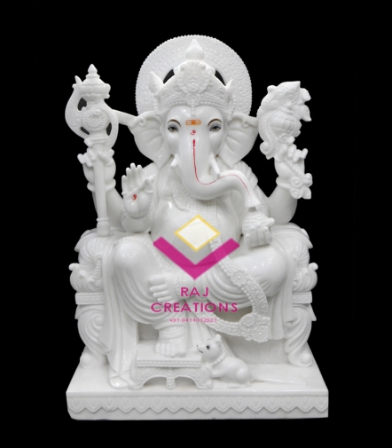 White Marble Ganesh Ji Statue For Temple