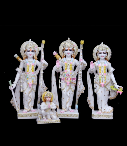 Ram Darbar Marble Murti For Temples With Golden Work