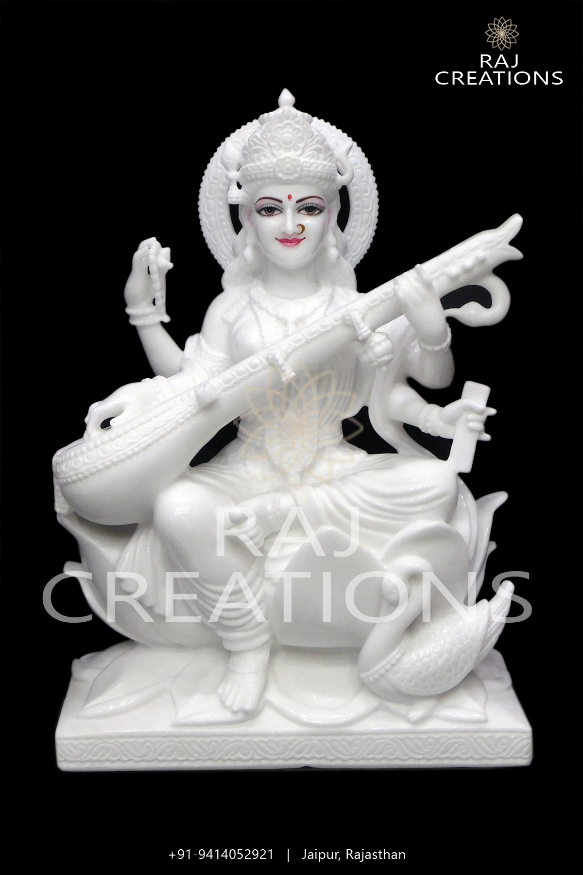 Vietnam Marble Saraswati Maa Moorti For Temple