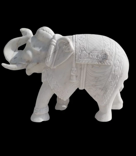 White Marble Elephant For Decor