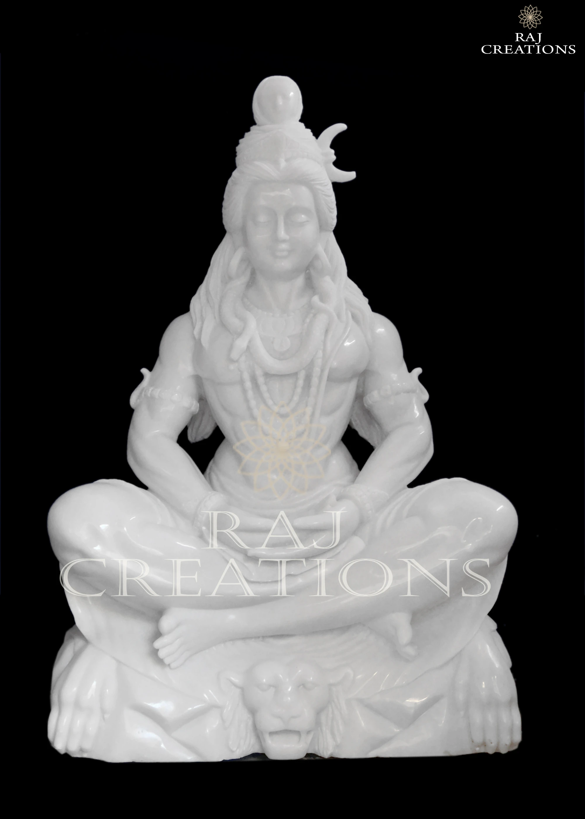 Handmade Bholenath Marble Idol in Meditative Posture for Worship