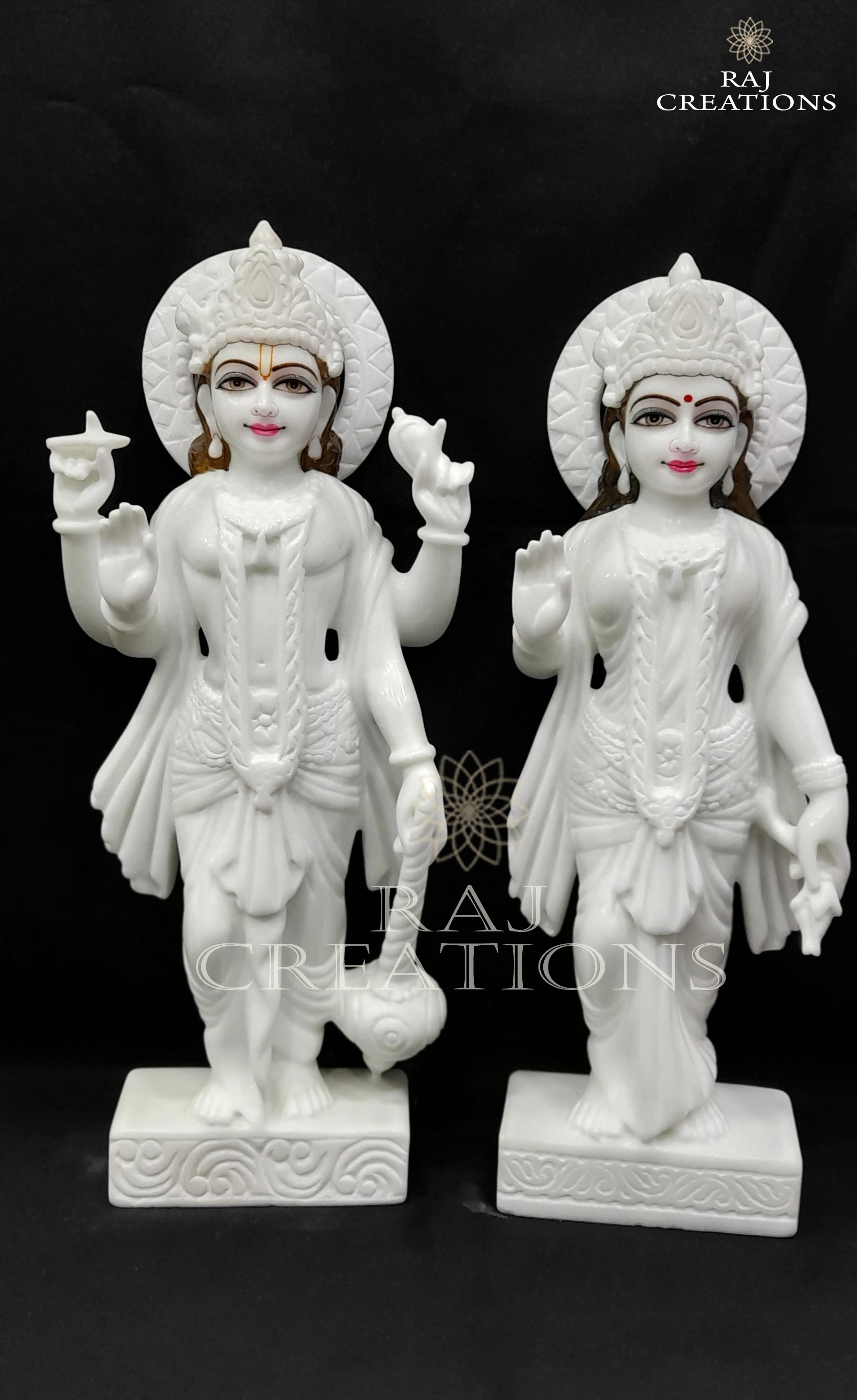 Beautiful White Marble Laxmi Narayan Statue