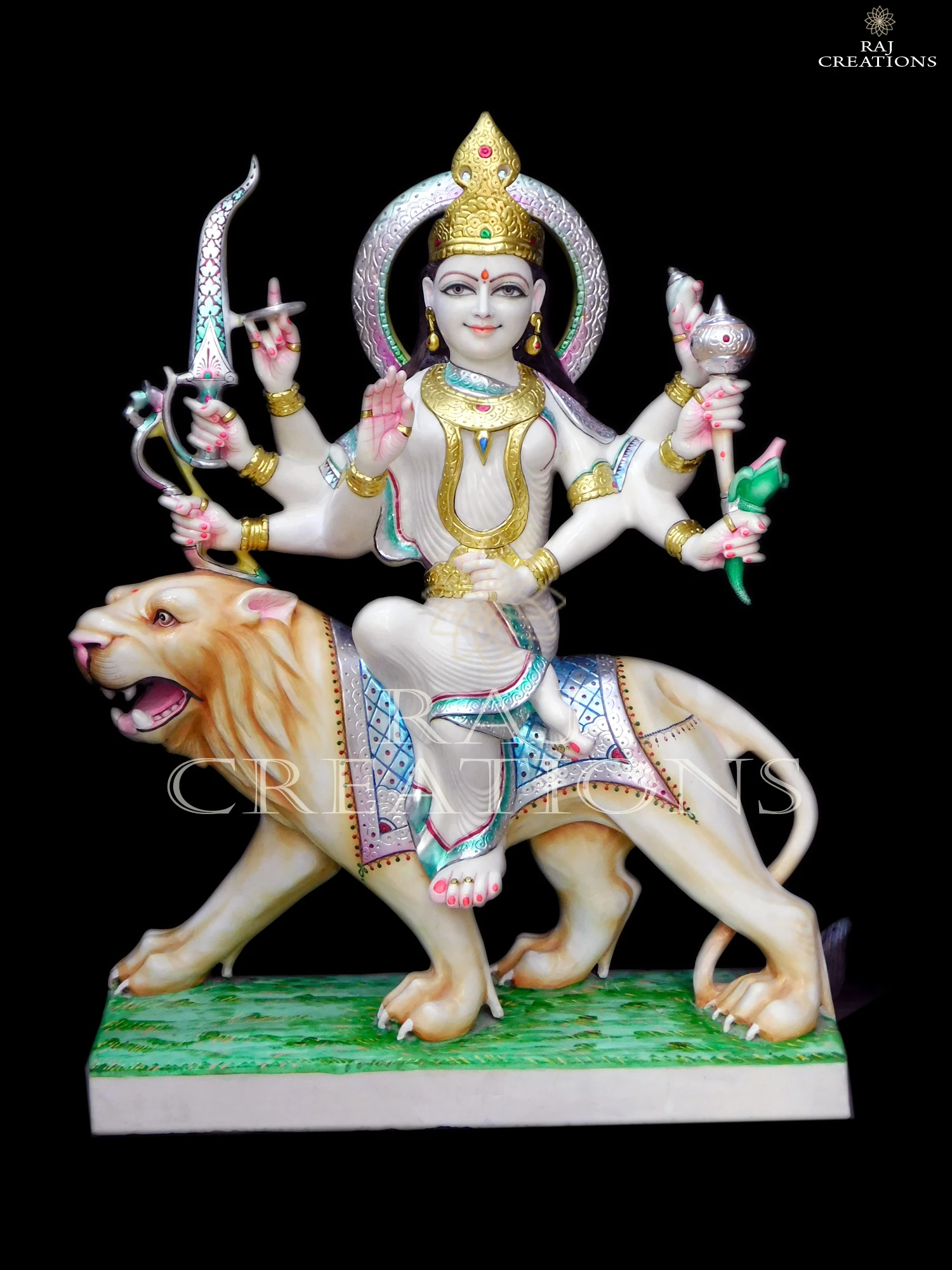 Ambe Maa Murti Marble with Lion Base for Daily Worship