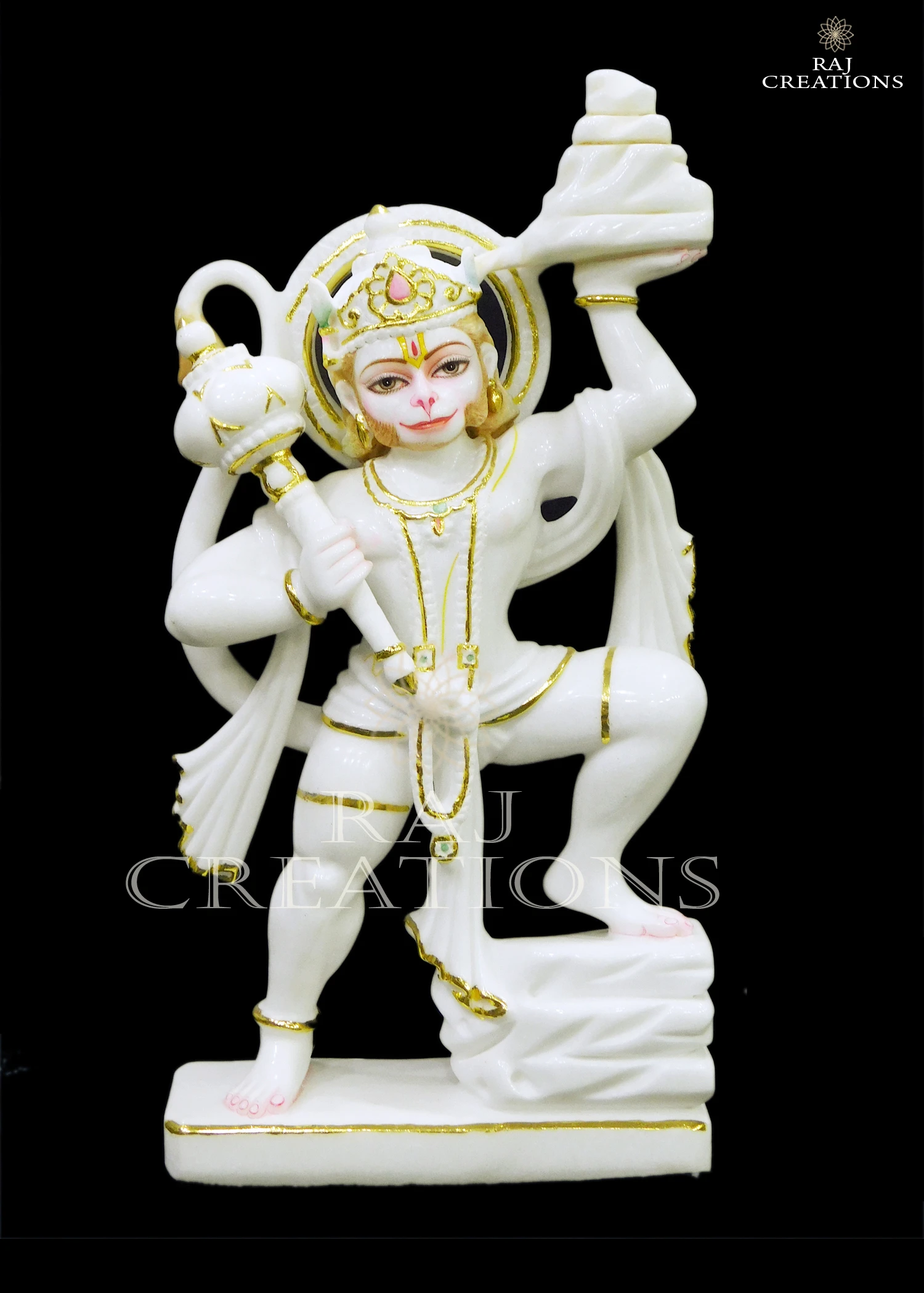 Premium White Marble Bajrangbali Statue featuring Intricate Carving