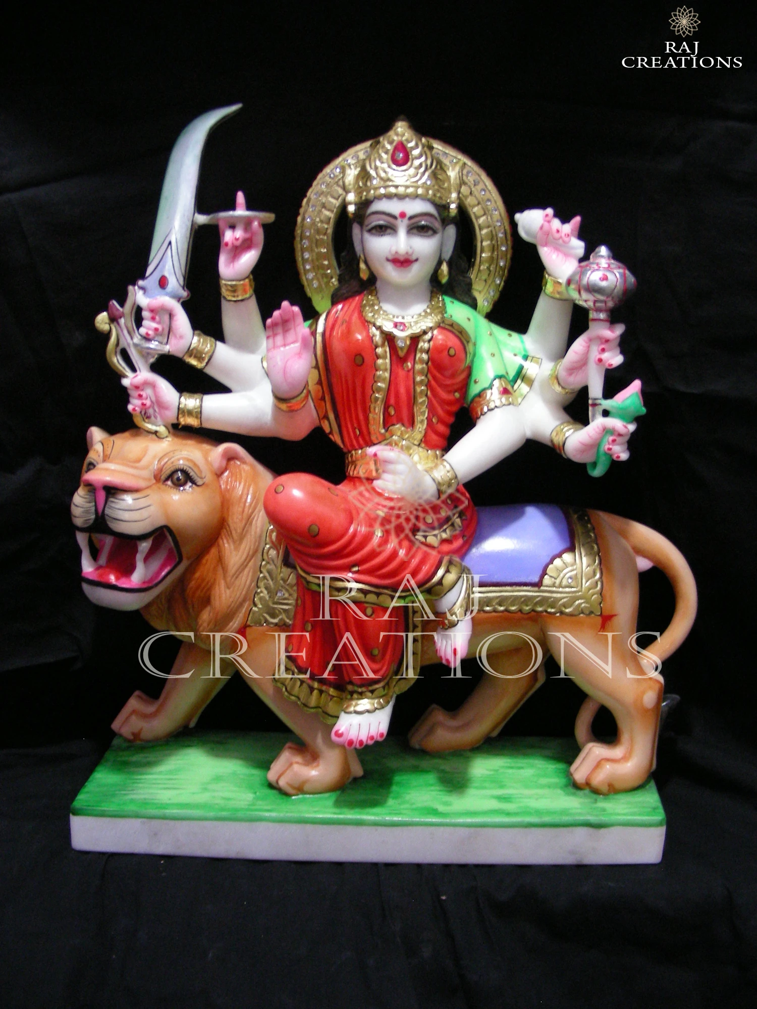 Traditional Style Marble Durga Idol for Home Temple