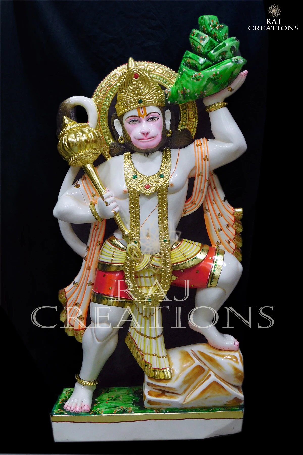Veer Hanuman Ji Marble Statue in Pitambar Attire for Temple