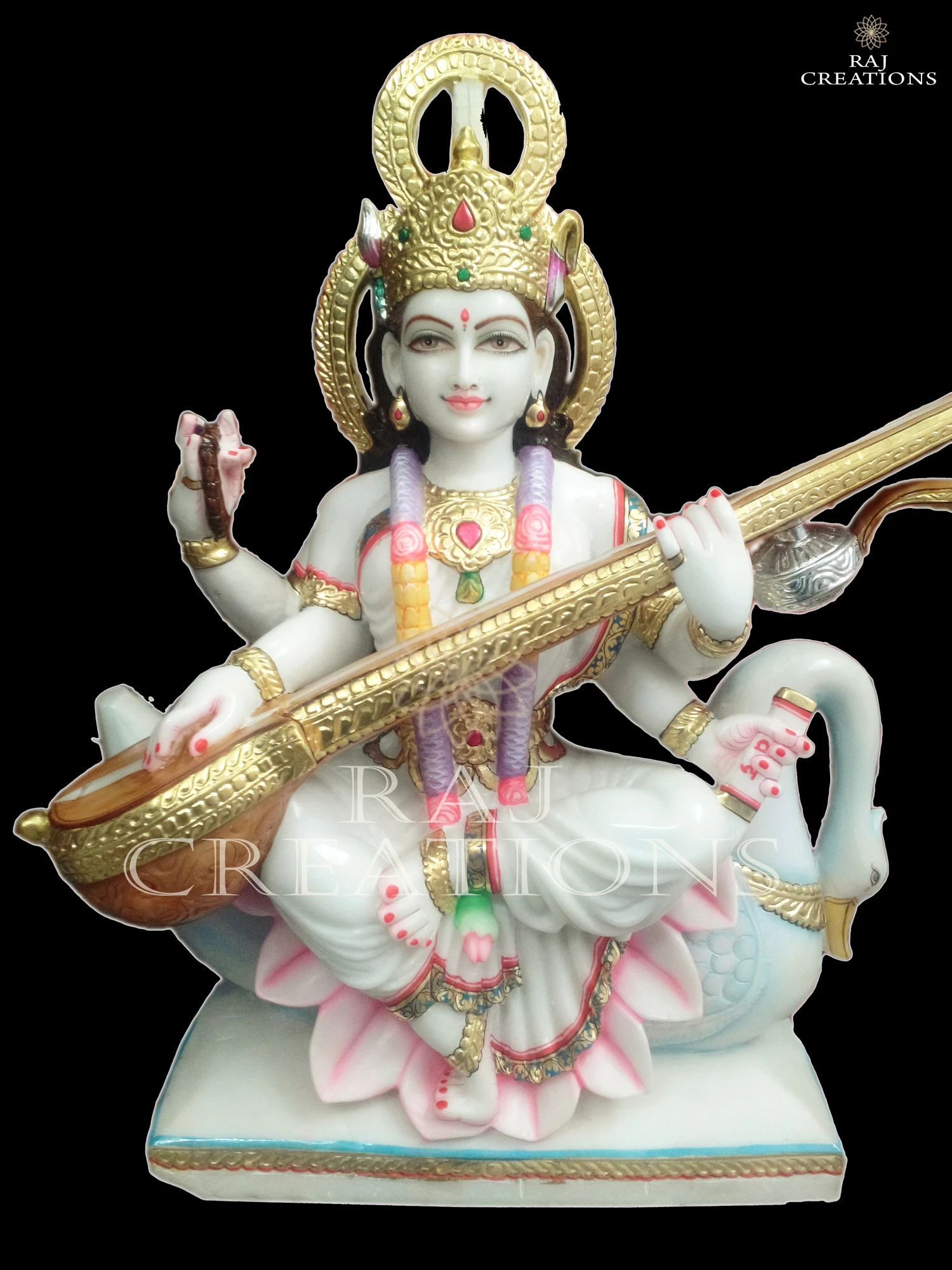 Decorative Marble Saraswati Murti for Home Temple