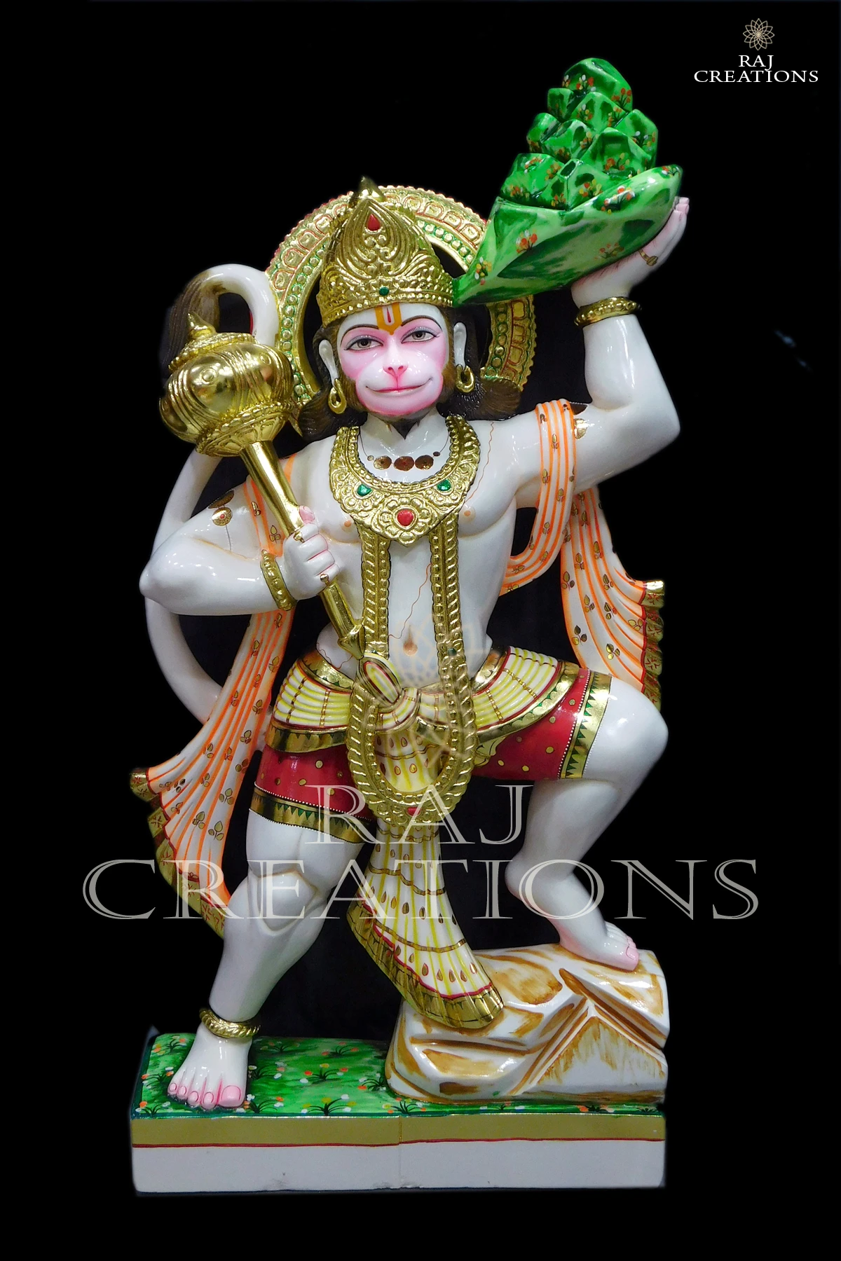 Handmade Marble Bajrangbali Hanuman Statue for Temple in Pitambar Vastra