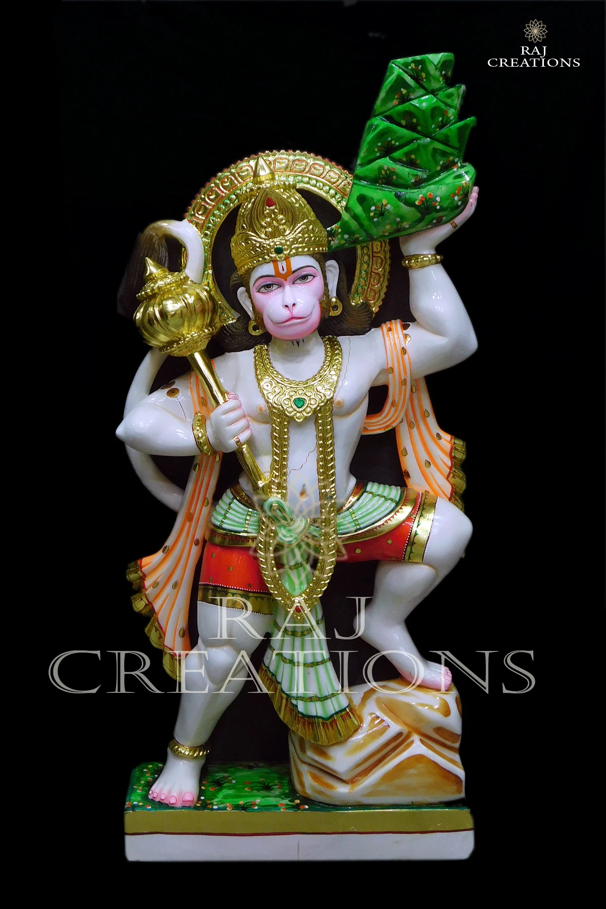 Carved Marble Hanuman Idol with Draped Attire for Home and Temple