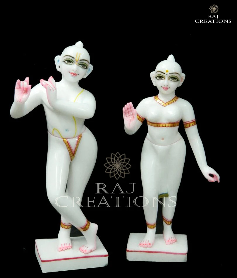 Handmade Marble ISKCON Radha Krishna Sculpture for Home Temple
